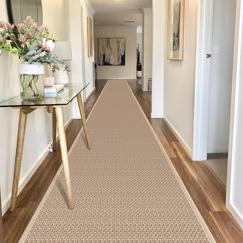 20ft Khaki Jute Hallway Runner Rug Non-Skid Washable Rubber Backed Indoor Entryway Carpet