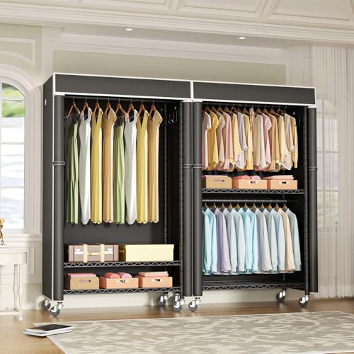 FUTASSI Black Clothing Rack with Cover and Wheels - Portable Garment Organizer