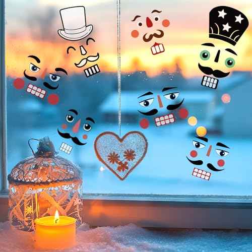 40 Pcs Nutcracker Face Decals Christmas DIY Crafts Vinyl Stickers Decoration Nutcracker Face Decals Ornaments for Xmas Glass Water Bottles Cup Gifts Window Decoration