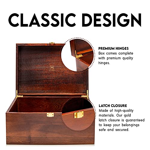 Large Wooden Storage Box with Hinged Lid - Chocolate Brown, Gift Ready