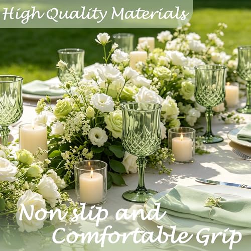 Green Plastic Wine Glasses 7oz Set of 48 for Weddings & Parties - Reusable Goblets