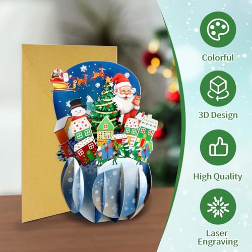 FaCraft X-mas Pop Up Christmas Card with Envelope & Seal – Santa, Gnome Town