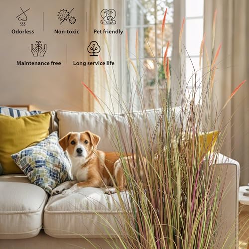 4ft 2-Pack Artificial Cattail Reed Grass Indoor Outdoor Decor - Realistic Faux Plants