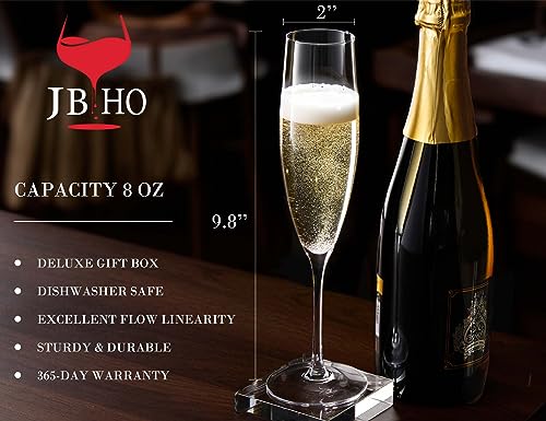 JBHO Set of 4 Hand Blown Champagne Flutes - Elegant Lead-Free Crystal Glasses for Weddings & Celebrations