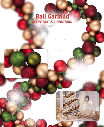 Woodland Christmas Garland 6-Foot Shatterproof Ball Ornaments for Tree, Mantle, Door