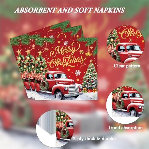 Christmas Party Paper Napkins 50pcs - Festive Red & Tree Design, Holiday Tableware