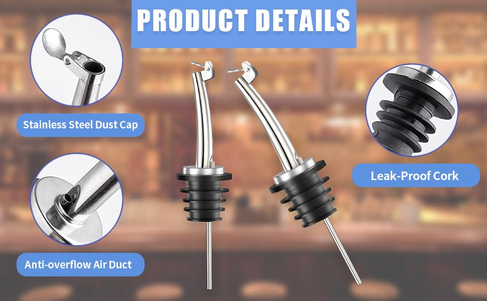 Ziimlpo Liquor Pour Spouts, 12 Pack Classic Bottle Pourers Liquor Pourers with Flip Top, Stainless Steel Pour Spout for Liquor Bottles, for Alcohol, Olive Oil,Bar Bartender Accessories
