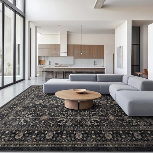 Dark Gray 8x10 Washable Area Rug - Ultra Soft Non-Slip Living Room Carpet