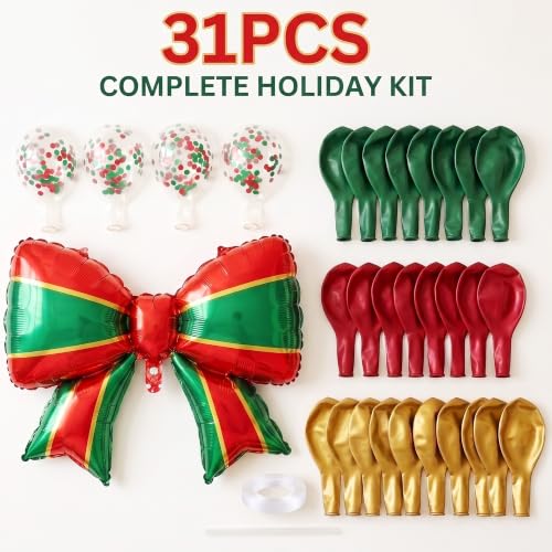 TiAaihion Red Green Gold Christmas Balloon Set 31PCS Holiday Party Decorations