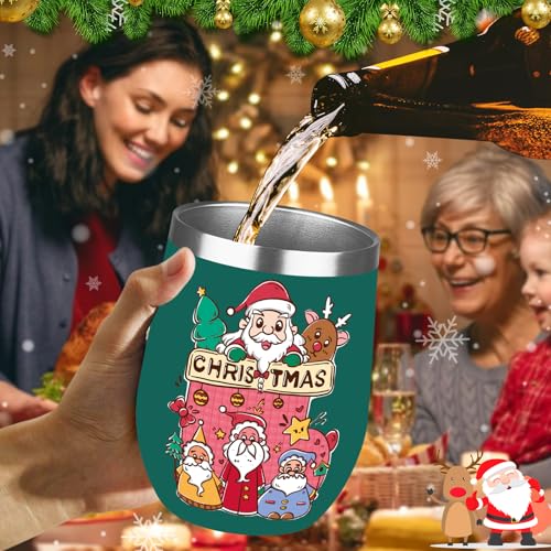 GUDEMAO 12 oz Christmas Insulated Stainless Steel Wine Tumbler with Lid – Green, 1 Pack