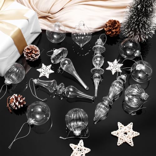 Soulchen 12 Pcs Mercury Glass Christmas Ornaments, Clear & Mixed Shapes (12 Pieces)