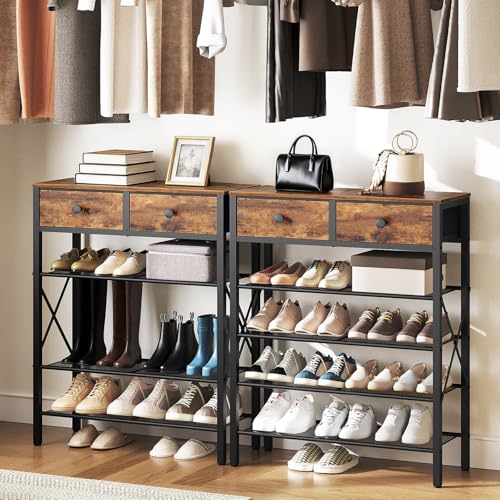 YATINEY 5-Tier Shoe Rack with Drawers, Rustic Brown & Black, 27.7" x 10.8" x 37.7"