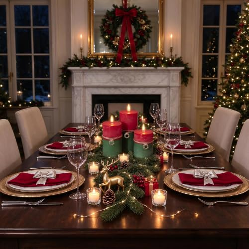 SEHNSY Red & Green Flameless Christmas Candles Set of 3 with Remote
