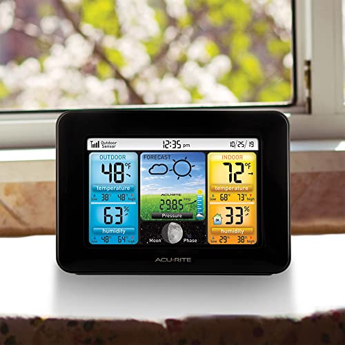 Wireless Home Weather Station with Color Display, Indoor Outdoor Thermometer & Sensor - Black Variation