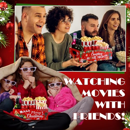 GlikCeil Christmas Movie Night Snack Tray with Handles - Festive Wooden Organizer