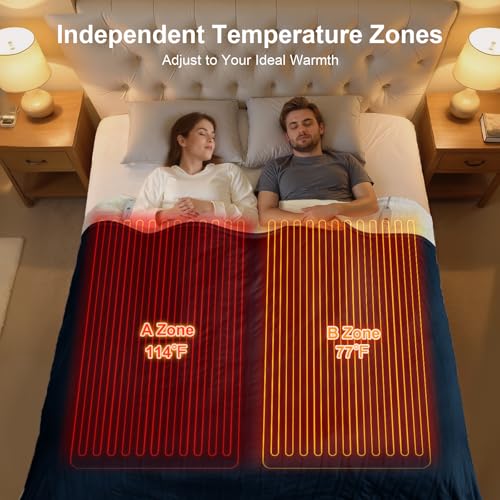 Queen Size Heated Blanket with Dual Controls, Navy, 84" x 90" - FVERWAG