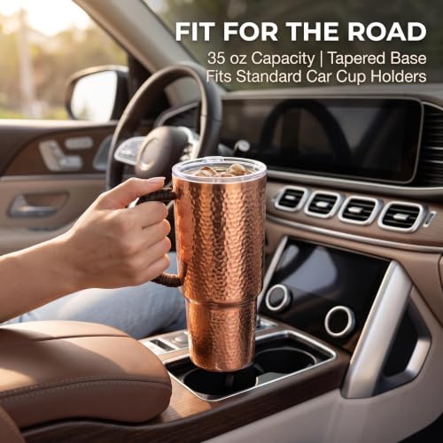 35oz Solid Copper Tumbler with Lid & Braided Handle - Handcrafted Drinkware