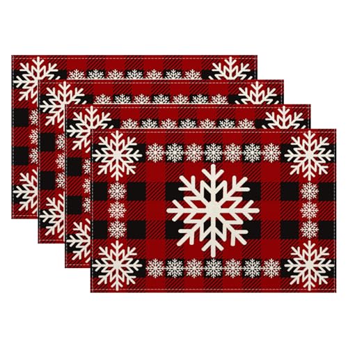 DAFENA Red Black Buffalo Plaid Snowflake Christmas Placemats Set of 4 12x18 Inches