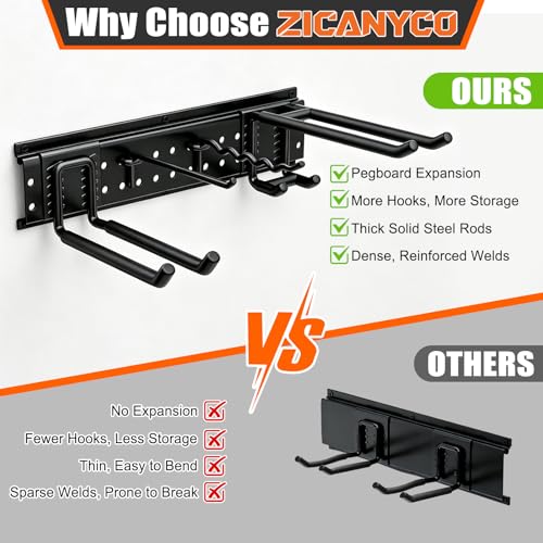Black 64-Inch Garage Tool Organizer Wall Mount with 13 Heavy-Duty Hooks, 4 Panels