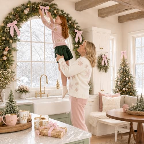 Jobkoo Pink Velvet Christmas Bows Set - 24 Pre-Tied Holiday Tree Decorations