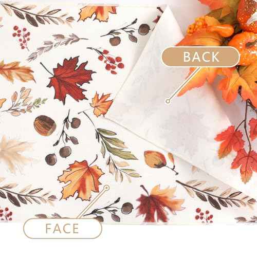 OWENIE Fall Table Runner for Kitchen Dining Table, Thanksgiving Autumn Printed Harvest Pumpkins Maple Leaves Textured Fabric Halloween Holiday Home Decorations, Water-Proof, Washable, 13" W x 36" L