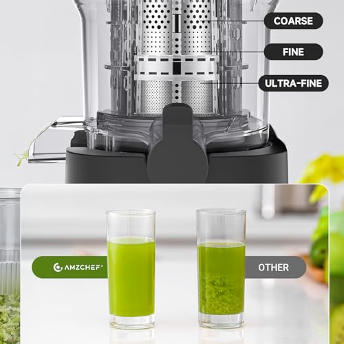 Cold Press Juicer with 5.4-Inch Wide Chute - Silver, Self-Feeding Slow Juicer