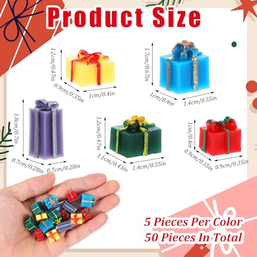 50Pcs Miniature Resin Christmas Gift Box Ornaments for DIY Crafts & Tree Decoration