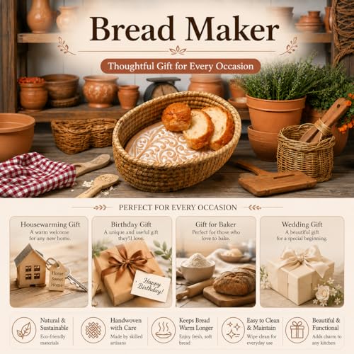 HofArtisan Vine Bread Warmer Basket with Stone – Sourdough & Roll Serving