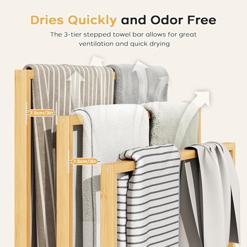 Natural Bamboo Towel Rack Stand 3-Tier Freestanding Bathroom Storage