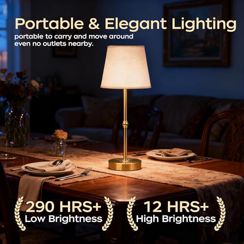 Gold Rechargeable Cordless Table Lamp - Touch Dimming, 6000mAh, 2 Pcs