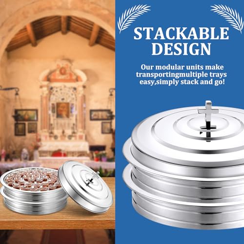 Jingmore Silver Communion Serving Trays Set with Lid for Church, 80 Cups Capacity