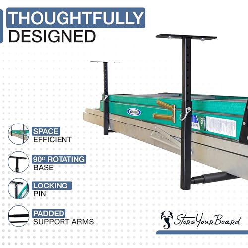 StoreYourBoard Adjustable Ceiling Ladder Rack – Garage Storage for Step & Extension Ladders - Single