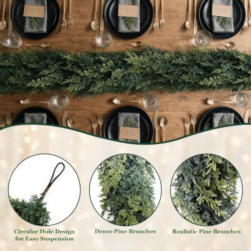 Green 9FT Christmas Cedar Garland Artificial Greenery for Holiday Decor