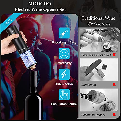 Black Electric Wine Opener Set with Charging Base, 2-in-1 Aerator & Pourer, Vacuum Stoppers & Foil Cutter