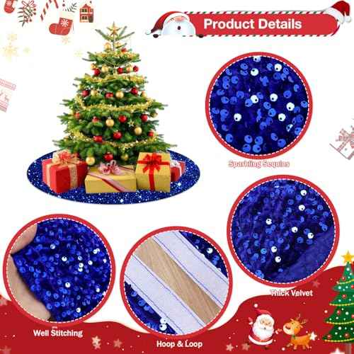 Small Blue Christmas Tree Skirt 21 Inch Sequin Mini Tree Skirt for 4ft Christmas Tree Round Velvet Xmas Tree Skirt Glitter Santa Christmas Tree Skirts Box Royal Blue Christmas Ornaments