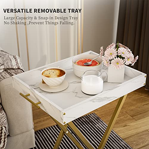 White Folding TV Tray Tables Set of 2 - Portable Side & Snack Tables