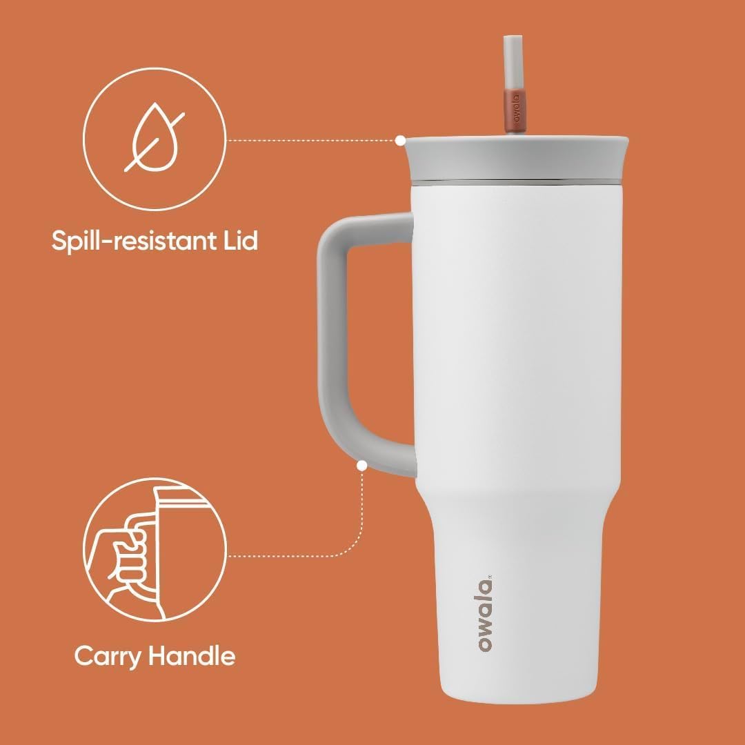 Owala 40 oz Stainless Steel Insulated Travel Tumbler - Spill Resistant Lid, Straw & Carry Handle, Gray