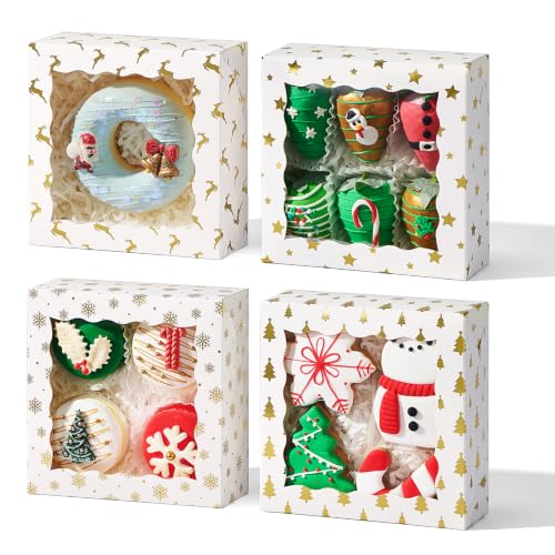 5x5x2 Inch Christmas Treat Boxes 12 Pack with Window – White Cardboard, Food Grade, NEKSUNBAK