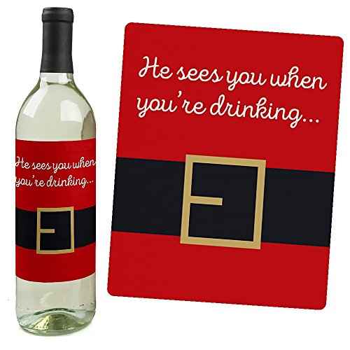 Big Dot of Happiness Funny Jolly Santa Claus - Christmas Party Decorations for Women and Men - Wine Bottle Label Stickers - Set of 4