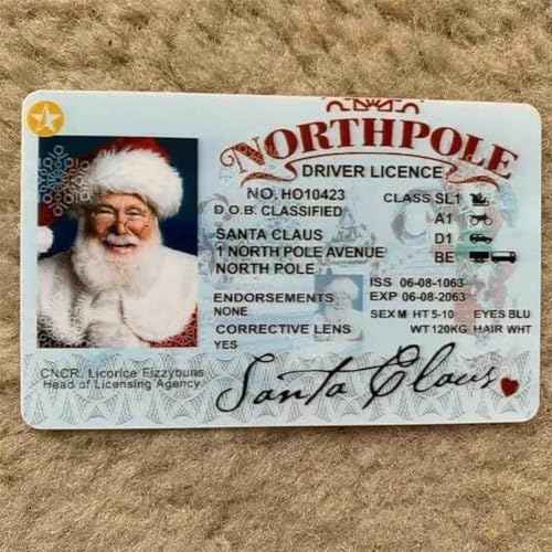 Santa Claus Lost Drivers License Christmas Decorations,Novelty Santa Sleigh Flying License ID Card,Santa Claus Card Flight License Christmas Eve Key Box Gift Xmas Tree Ornament (Colors-1PCS)