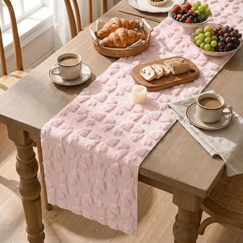 Artoid Mode 13x60 Pink Soft Plush Faux Fur Jacquard Table Runner - Valentine Decor