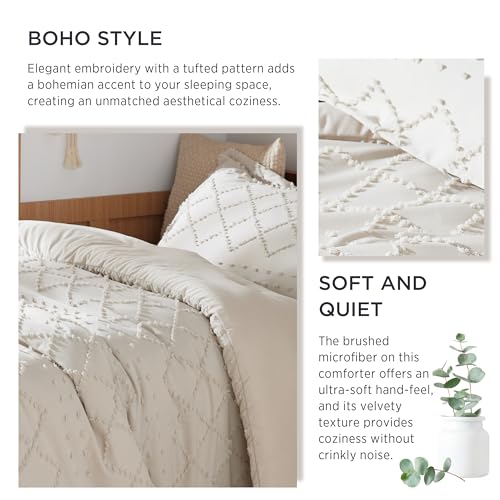 Bedsure Boho Tufted Beige Twin XL Comforter Set - Farmhouse Style Bedding