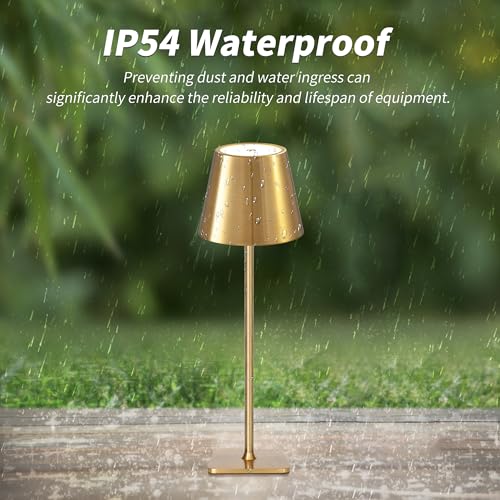 Outdoor Waterproof Cordless LED Table Lamp with Wicker Shade - Gold