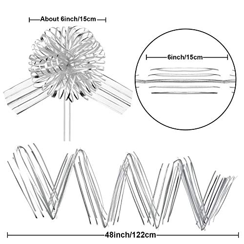 12 Pieces Large Pull Bow for Gift Wrapping Ribbon Pull Bows for Presents Wedding Baskets for Wrapping Boxes Flower Decorations(8 Inch,Silver)