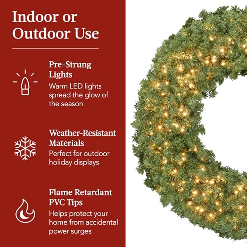 36in Artificial Fir Christmas Wreath with Red Lighted Bow & 150 LED Lights - Green Spruce