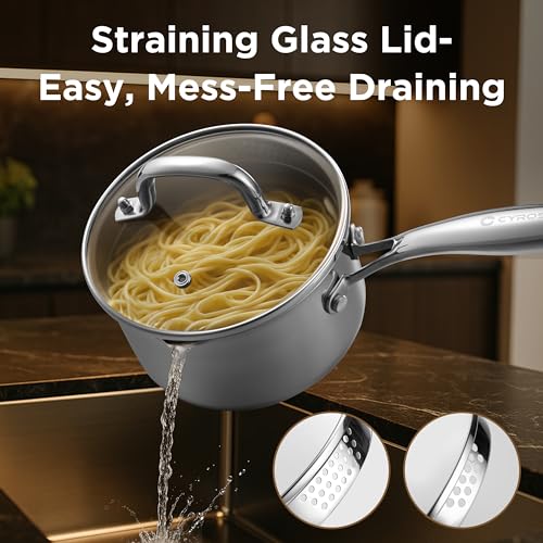 2.5 Qt Stainless Steel Saucepan with Steamer Basket & Glass Lid - Multi-Function Cooking Pot