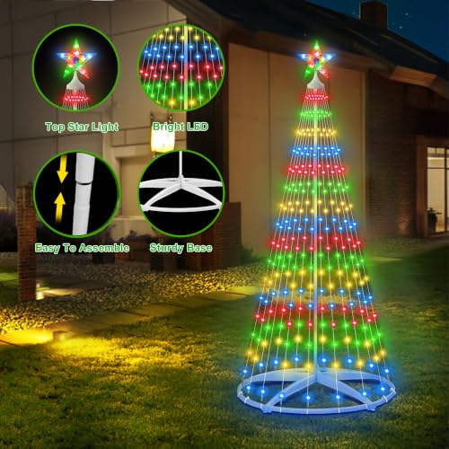 HELESIN 6FT Solar Christmas Cone Tree Lights, Multicolor LED, Remote Control