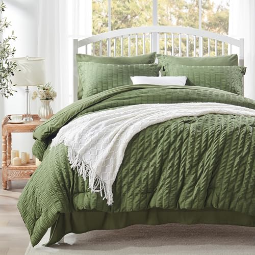 Olive Green Queen Comforter Set 7-Piece Bed in a Bag Bedding