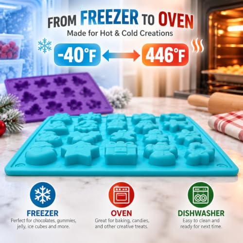 Keliwa 2-Pack Christmas Silicone Chocolate Molds - 25 Holiday Shapes, Food-Grade BPA-Free, Flexible & Reusable