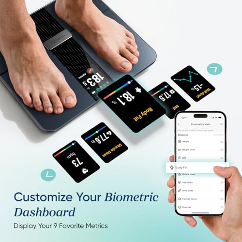Etekcity Smart Body Weight & Fat Scale with Wi-Fi, BMI, 9 Metrics, Black-Color Screen, 11.8 x 11.8 in